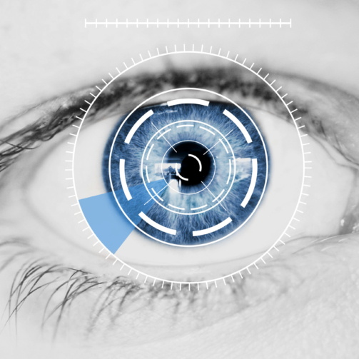 Security Iris Scanner on Blue Human Eye