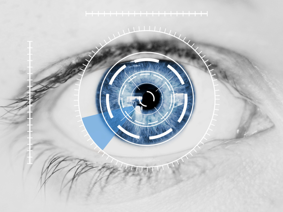 Security Iris Scanner on Blue Human Eye